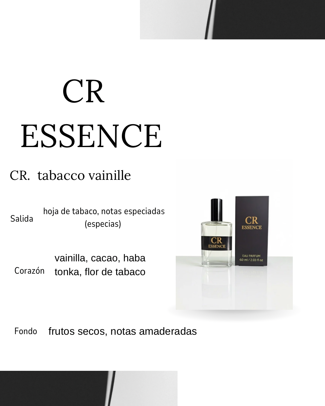 Perfume para hombre CR ESSENCE tabacco vainille alta fijación 60 ml